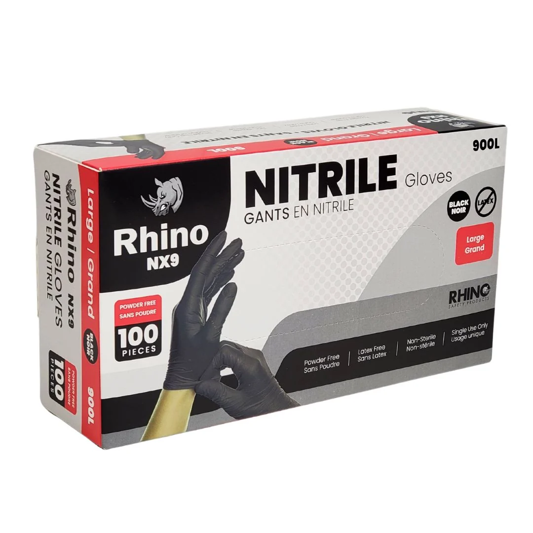 Rhino - NX9 - Black Nitrile Gloves - PF - Large - 900L — Case (10 x 100 CT)
