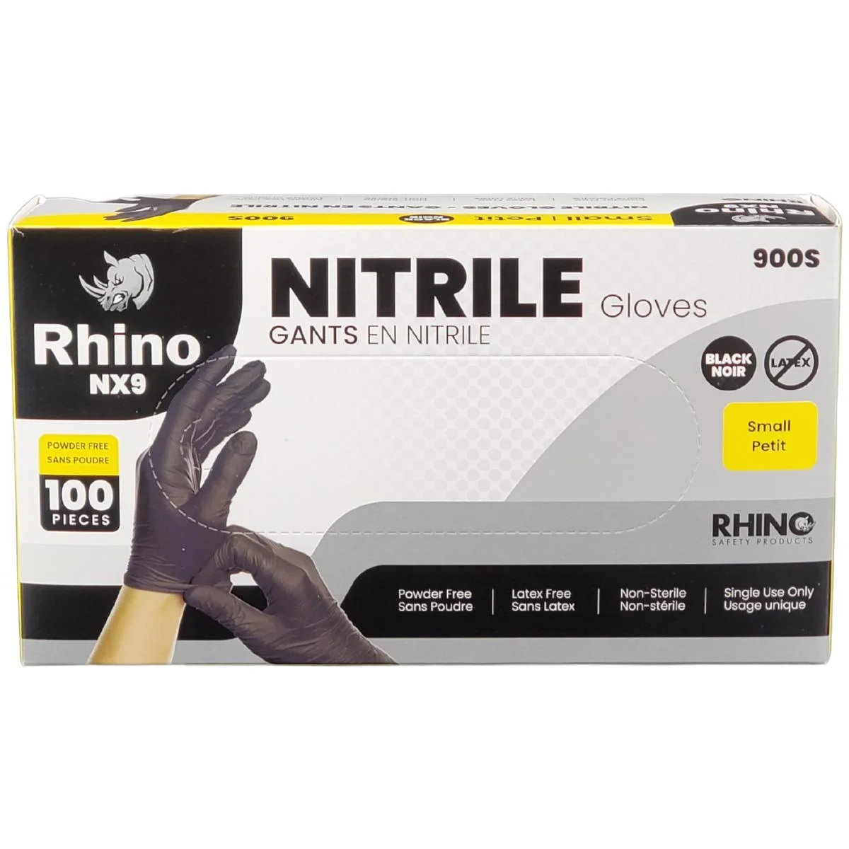 Rhino - NX9 - Black Nitrile Gloves - PF - Small - 900S — Case (100 CT)