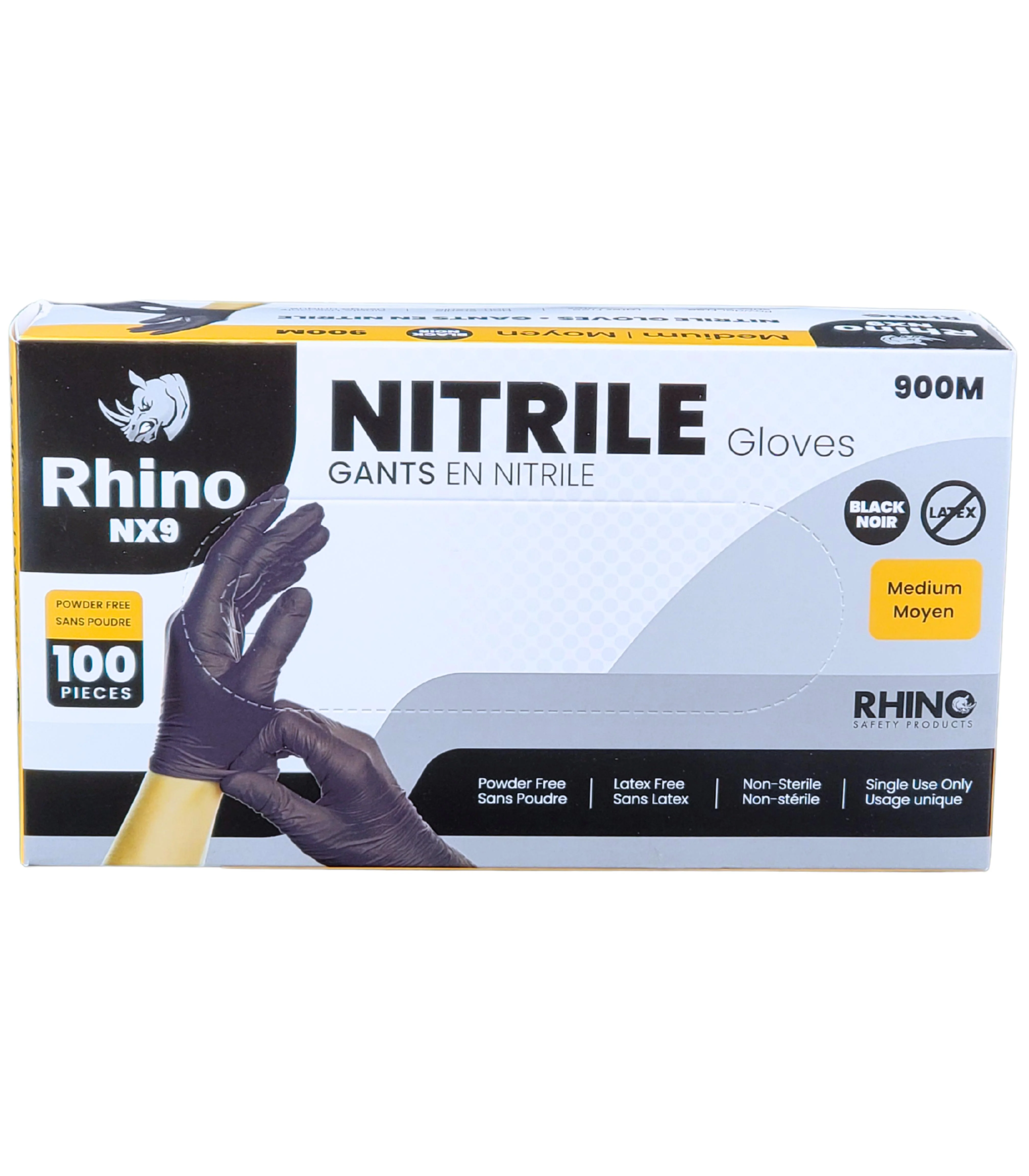 Rhino - NX9 - Black Nitrile Gloves - PF - Medium - 900M — Case (100 CT)