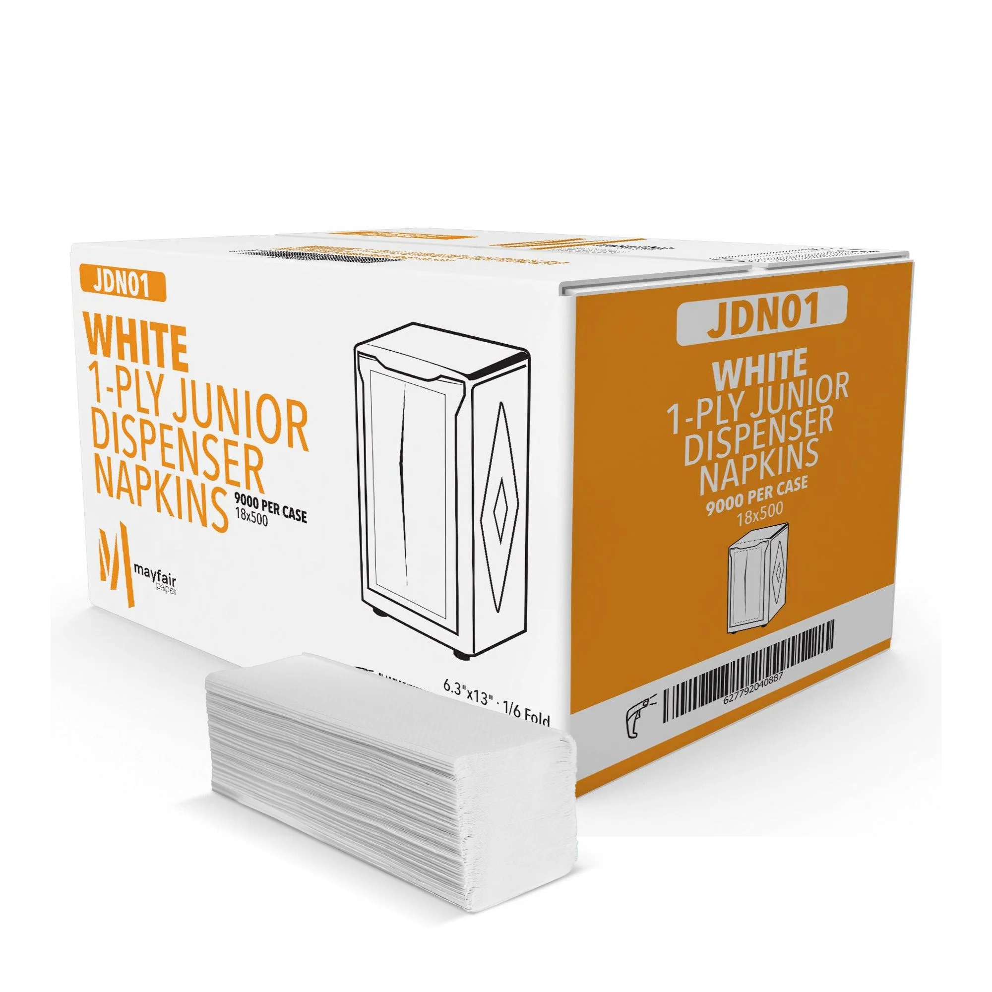 Mayfair - 1 Ply Junior Dispenser Napkins 1/6 Fold - White - JDN01 — Each (500 CT)