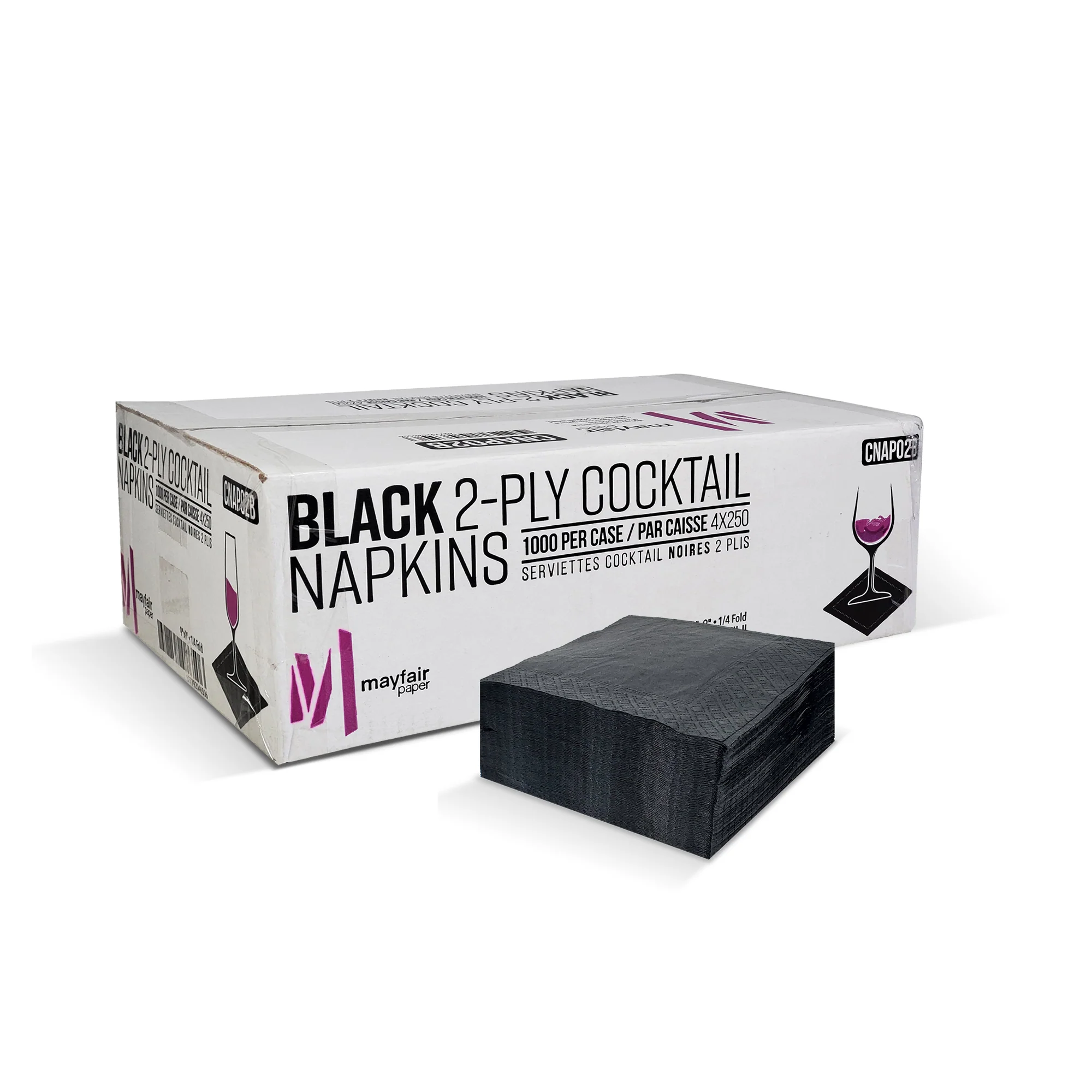 Mayfair - 2 Ply Cocktail Napkins 1/4 Fold - Black - CNAP02B — Case (4 x 250 CT)