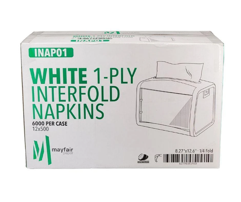 Mayfair - 1 Ply Interfold Napkins 1/4 Fold - White - INAP01 — Each (500 CT)