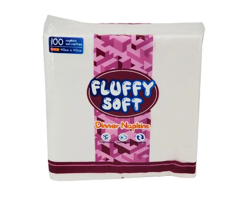 Fluffy Soft - Dinner Napkins - 2 ply - White — Case (100 CT)