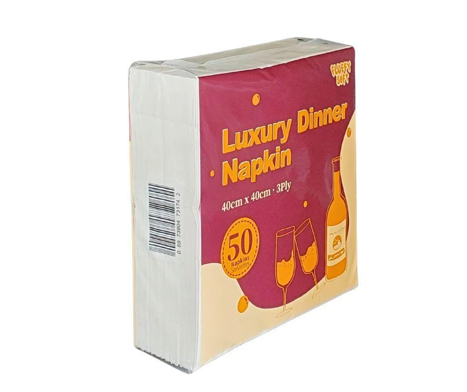 Fluffy Soft – Luxury Dinner Napkins - 3 ply - White — Case (12 x 50 CT)