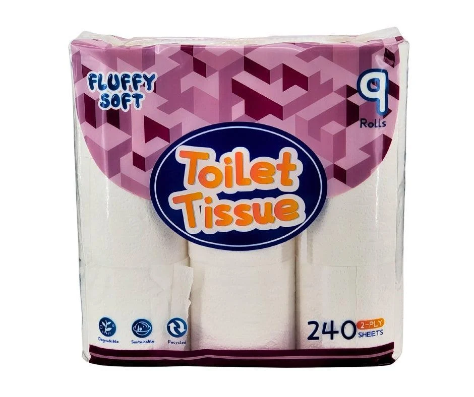 Fluffy Soft -Toilet Tissue - 2 ply - White — Case (9 CT)