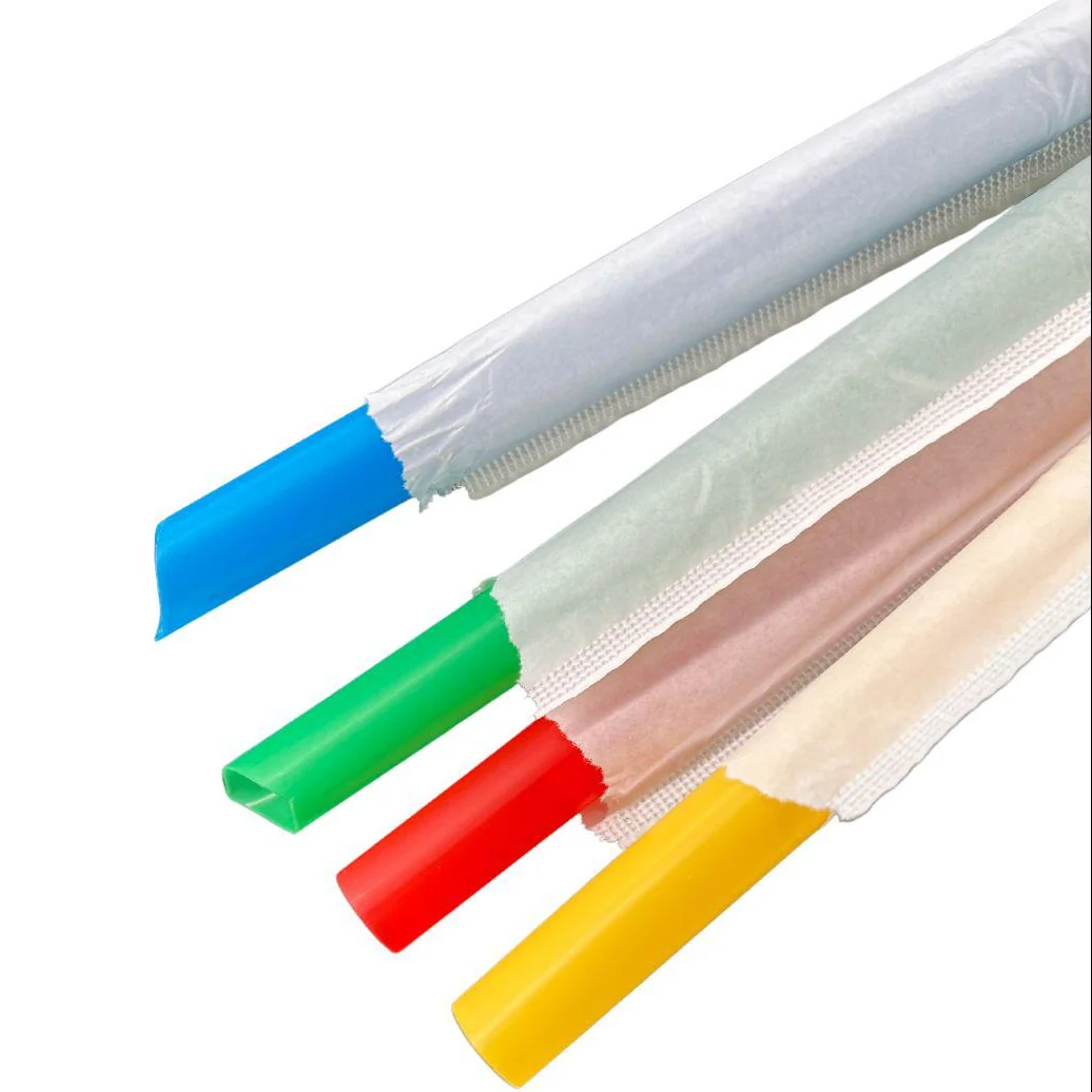 Value+ - 8" Assorted Colours Plastic Straws- Bubble Tea- Sharp End - Paper Wrapped - 12 mm — Case (10 x 100 CT)