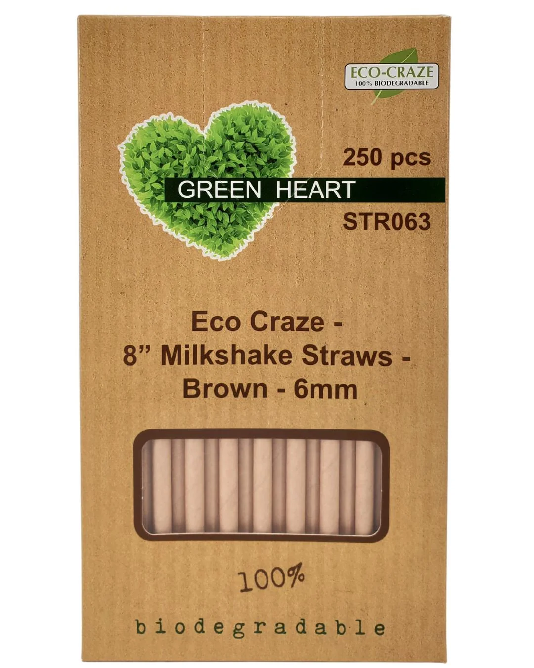 Eco-Craze - 8" Milkshake Straws - Paper - Brown - 6mm — Each (250 CT)