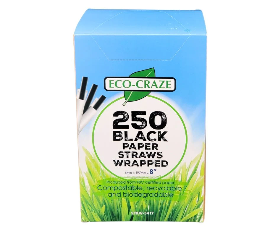 Eco-Craze - 8" Ind. Wrapped Milkshake Straws - Paper - Black - 6mm — Each (250 CT)