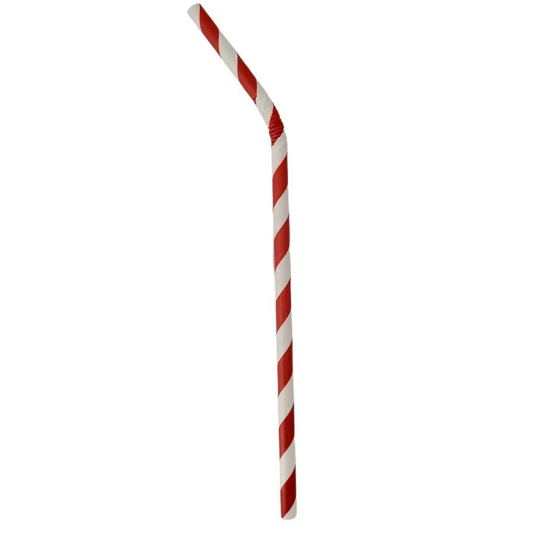 Eco-Craze - 8" Red & White Paper Straw - Flexible - 6 mm — Each (250 CT)