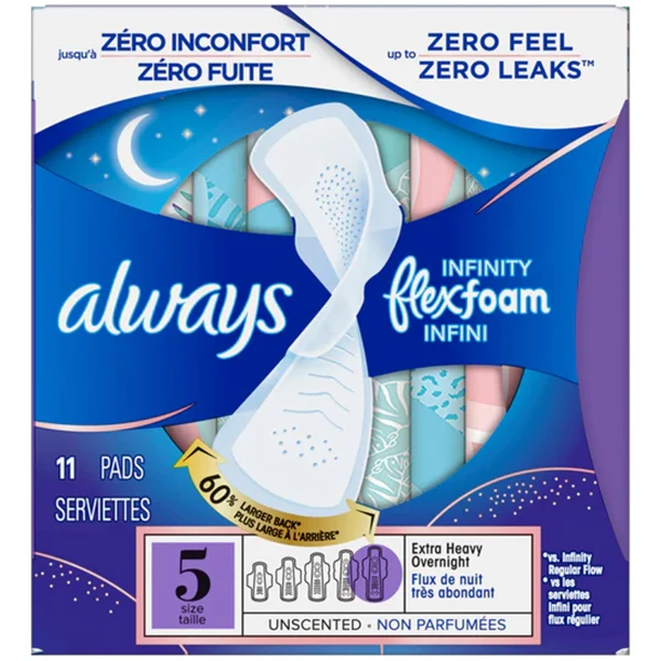 Always - Infinity Size 5 Overnight With Flexi-Wings Unscented 11EA