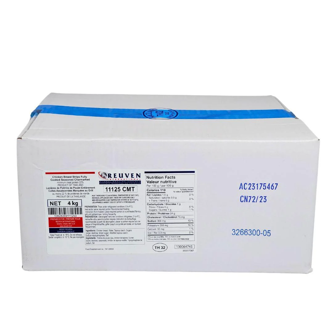 Frozen - Reuven - Cooked - Grilled Chicken Breasts Strips - Halal — Case (2 x 2 KG)