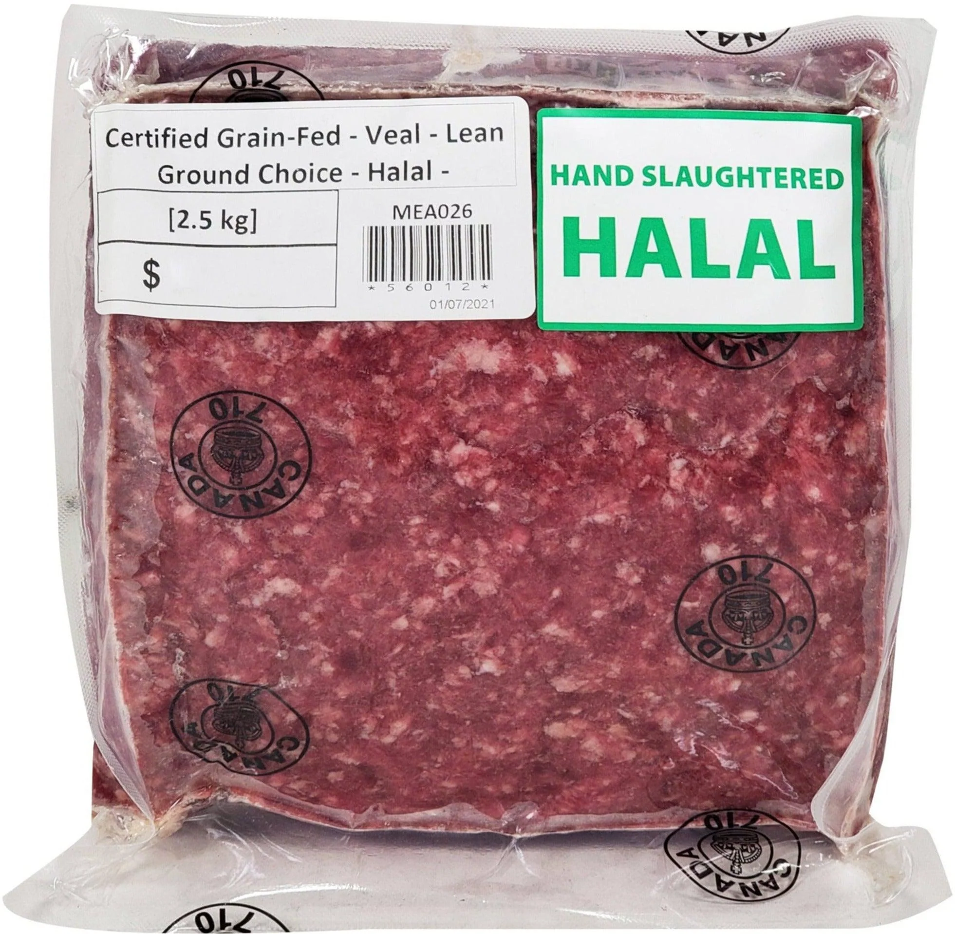 Frozen - MontPak Veal - Lean Ground - Choice +++ Halal — Each (2.5 KG)