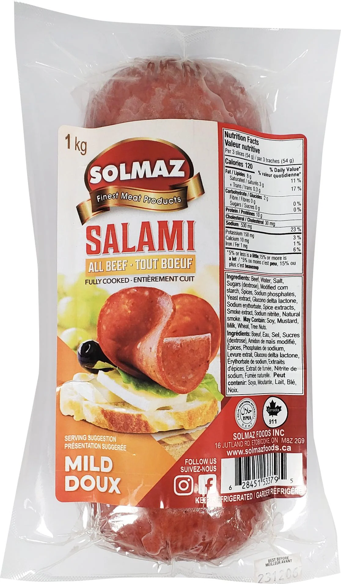 Fresh Deli - Solmaz - Cooked - Beef Salami - Mild - Halal — Each (1 KG)