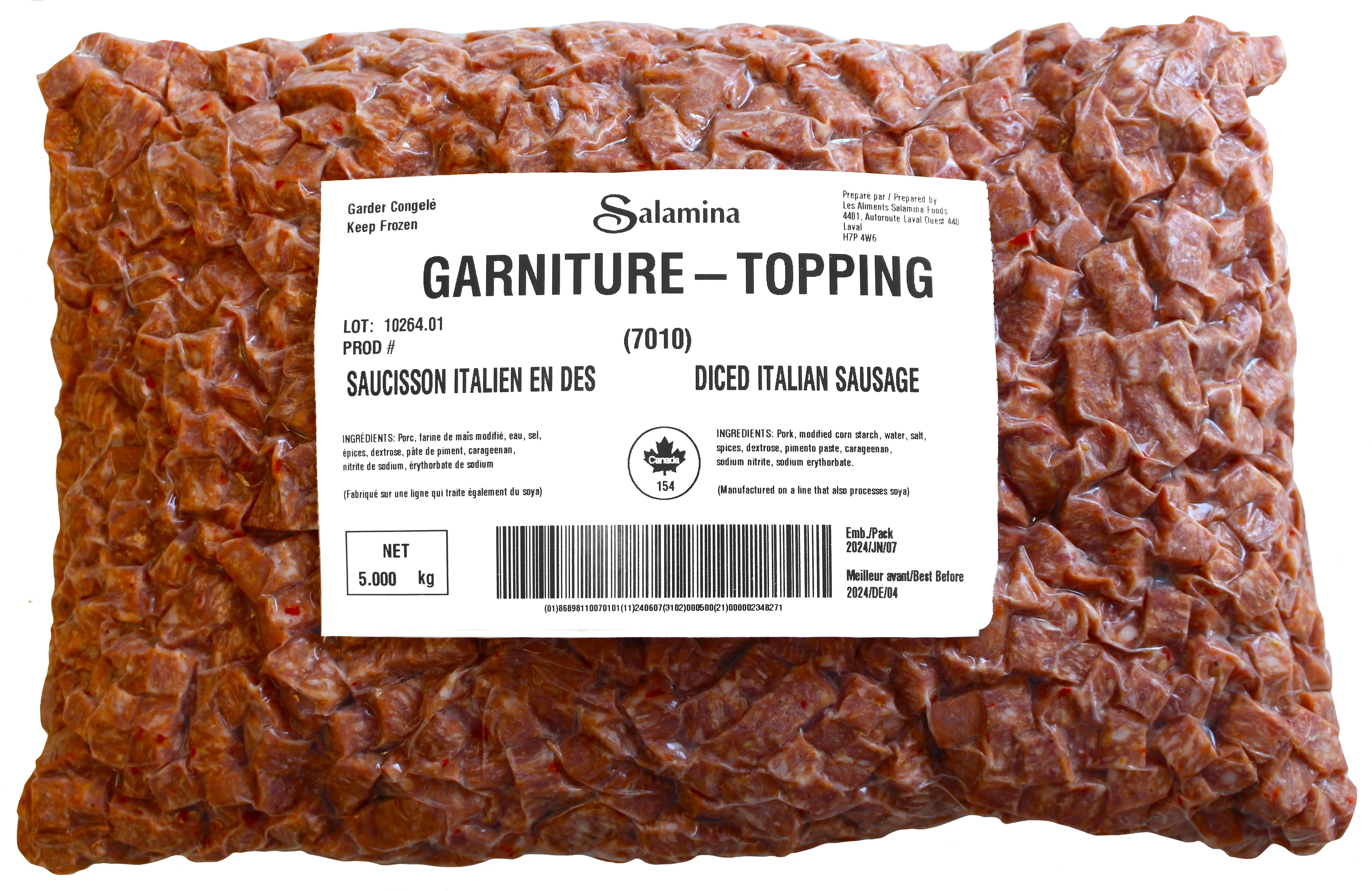 Salamina - Fully Cooked Diced Italian Sausage — Case (2 x 2.5 KG)