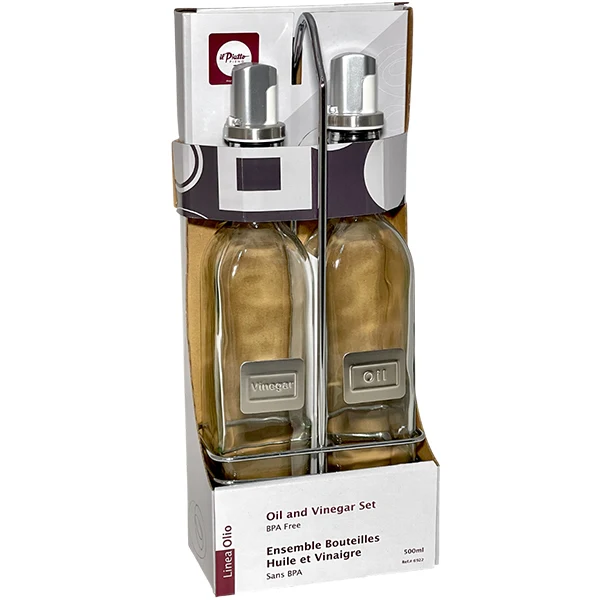 Ii Piatto Pieno - Glass Oil And Vinegar With Caddy Set 500ML