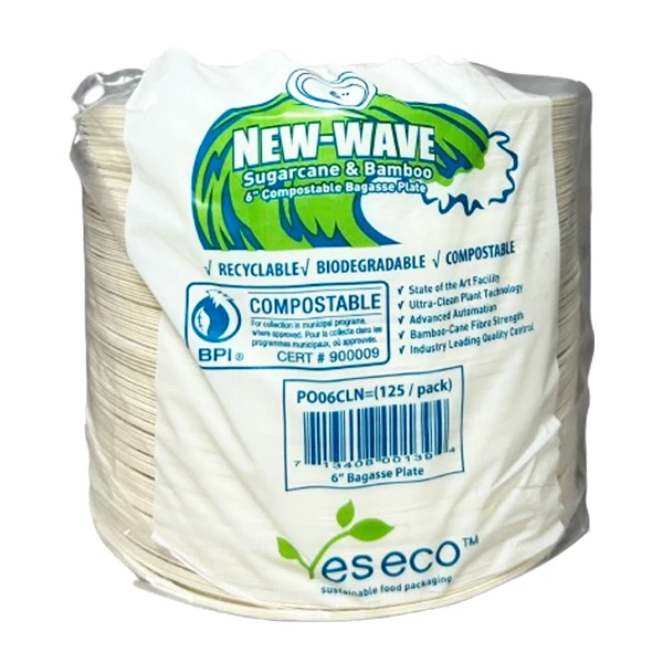 New Wave - Sugarcane Bamboo 6in Bagasse Plate 125EA