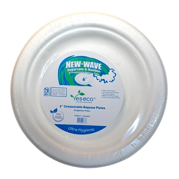 New Wave - Sugarcane & Bamboo 6IN Compostable Bagasse Plate 25CT