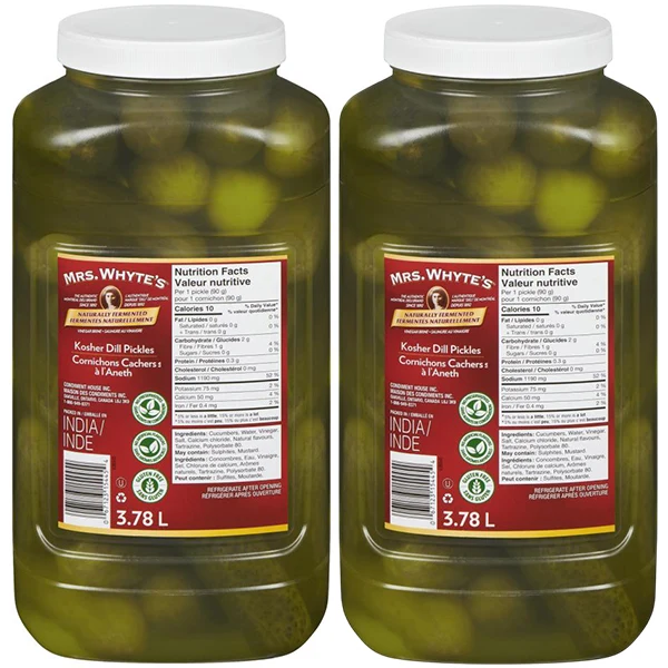 Mrs Whytes - Whole Kosher Dill Pickles 2x3.78 LT