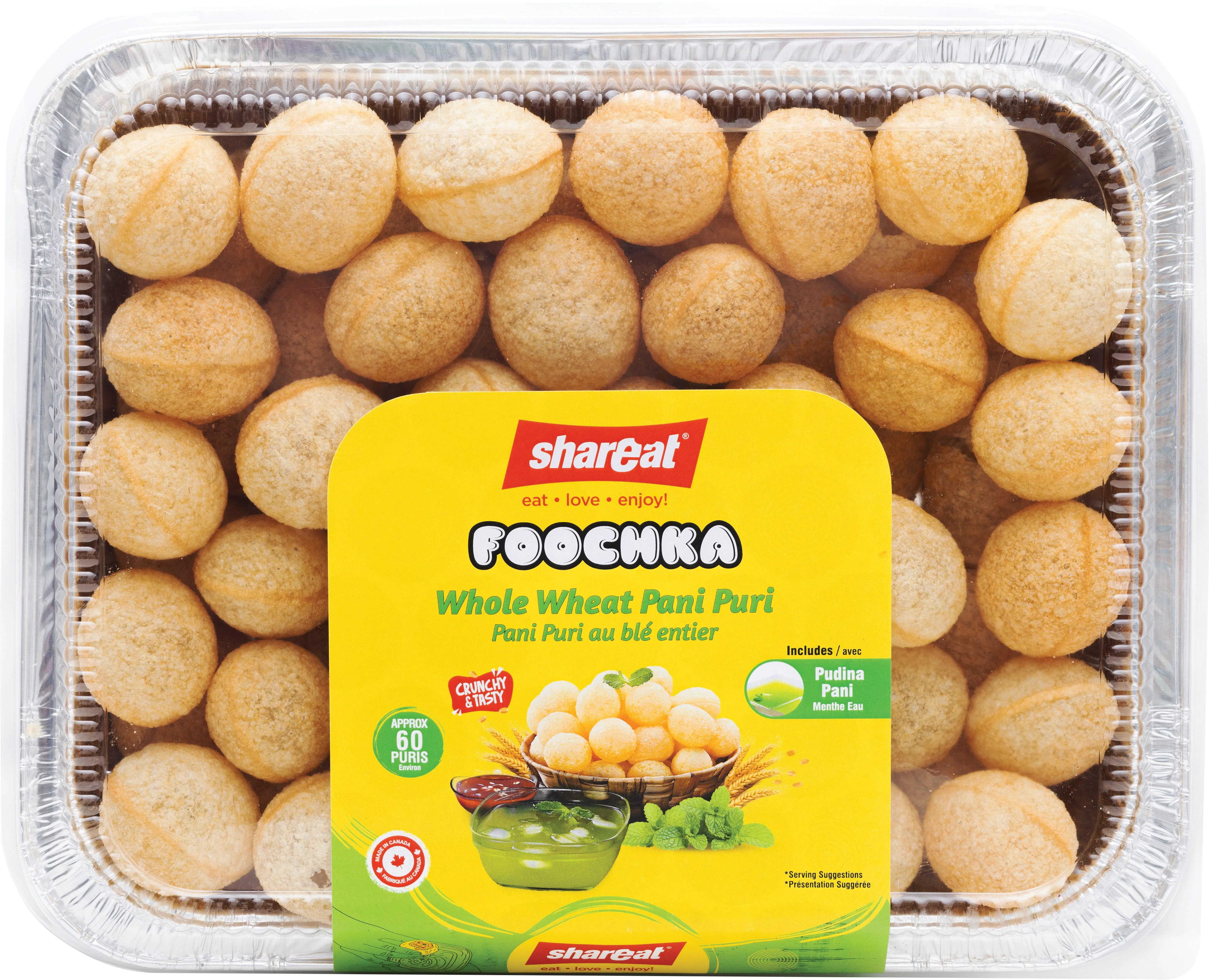 Shareat Foochka Whole Wheat Pani Puri - With Pudina Pani (Mint Water) — Case (8 x 170 G)