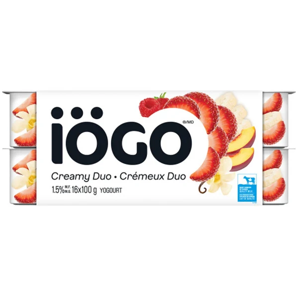 Iogo - Strawberry- Vanilla, Raspberry, Banana & Peach Yogurt 16x100 GR