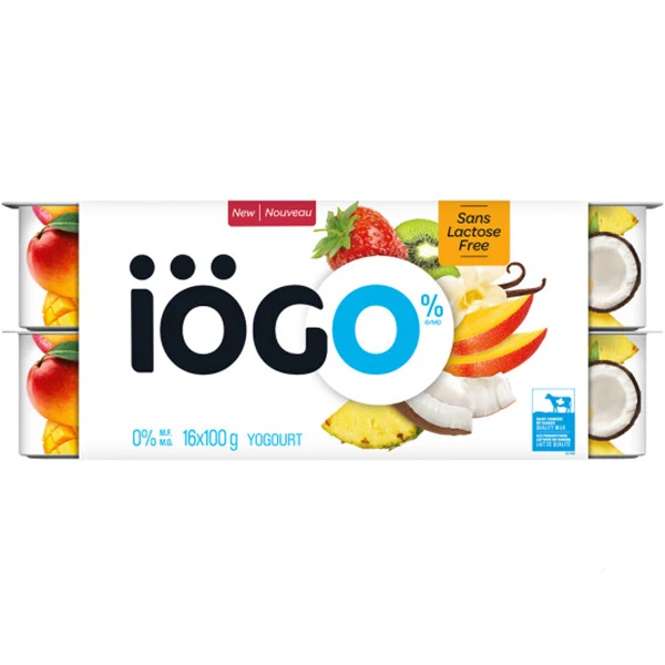 Iogo - 0% Vanilla, Mango, Strawberry Kiwi, Pineapple Coconut Banana 16x100 GR