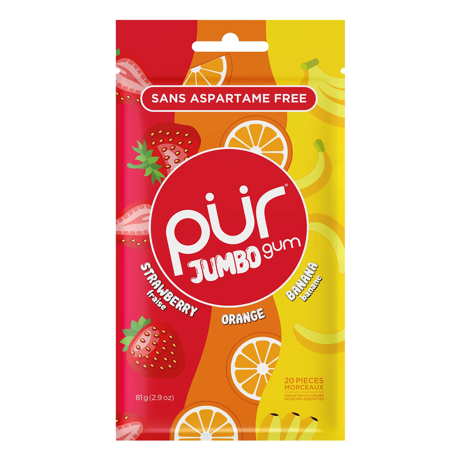 Pur - Jumbo Gum Strawberry Banana Orange 10x81 GR