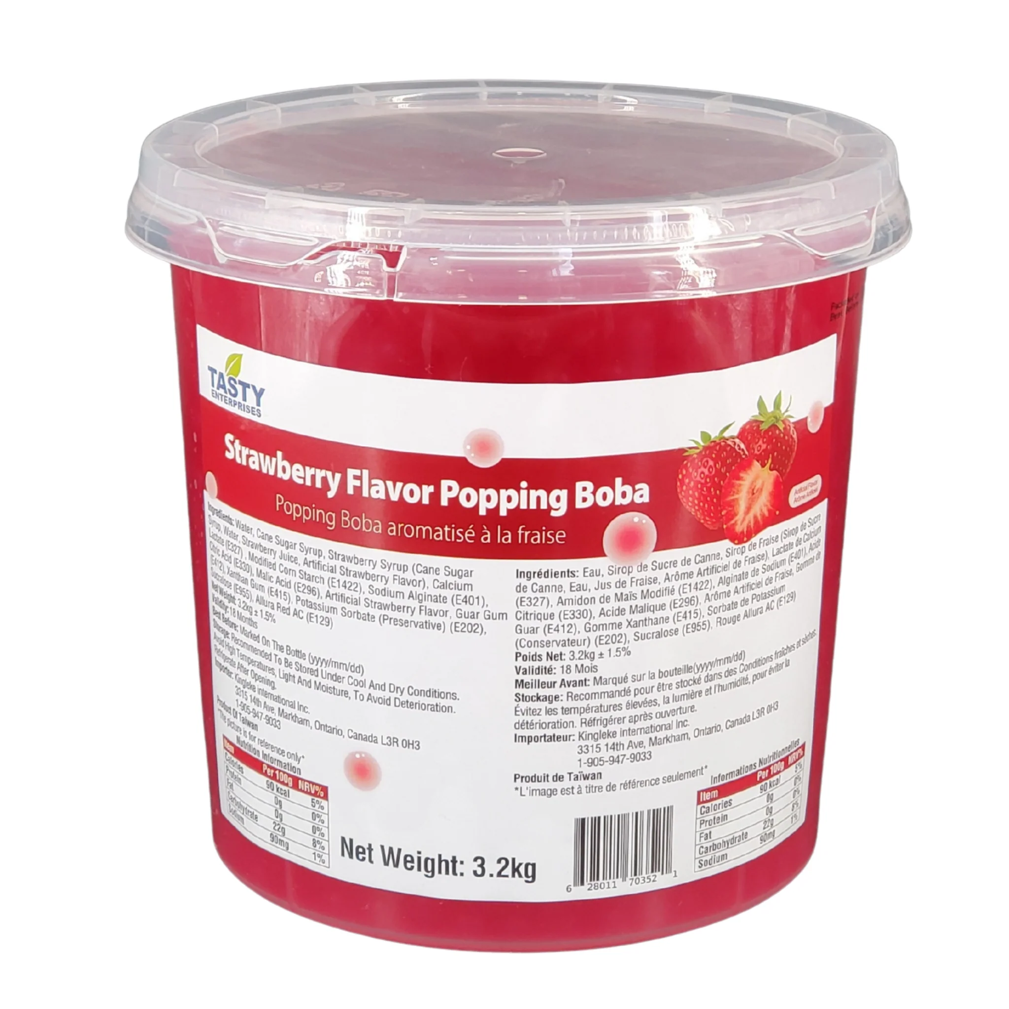 Tasty Strawberry Flavor Popping Boba — Each (3.2 KG)