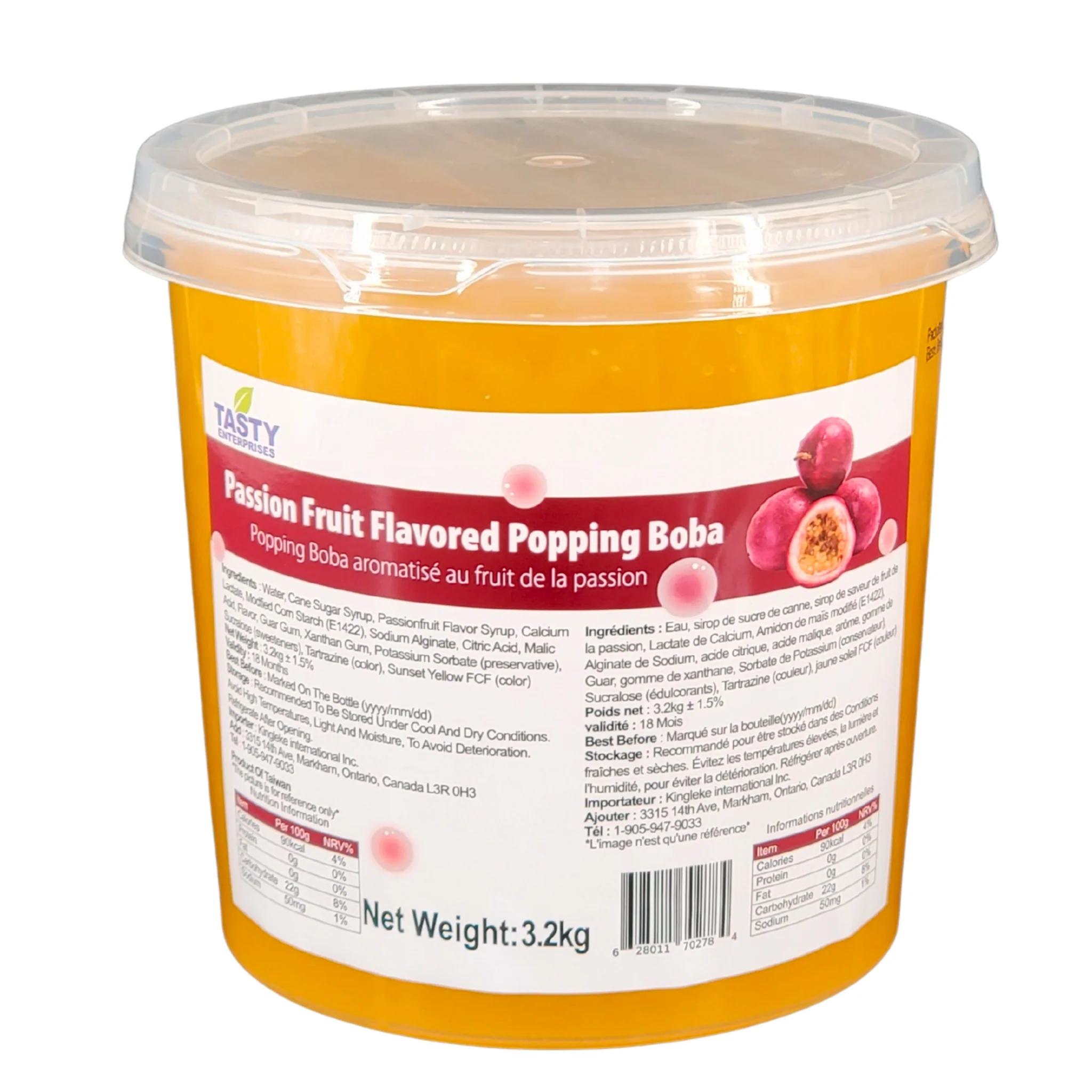 Tasty - Passion Fruit Flavored Popping Boba — Case (4 x 3.2 KG)