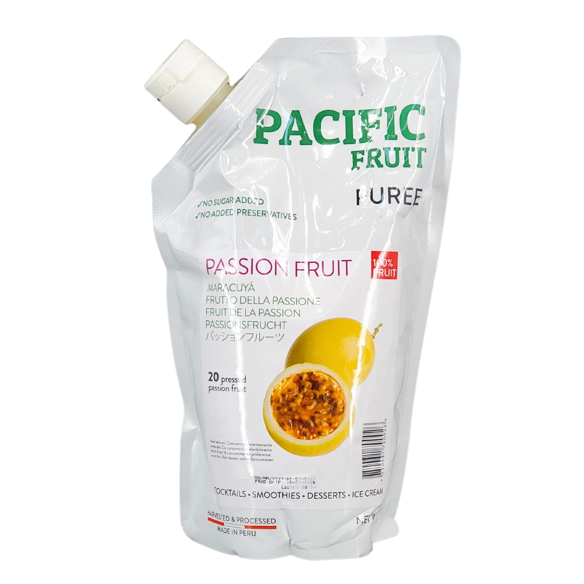 Pacific Fruit Peru - Passion Fruit 100 % Natural Aseptic Fruit Puree — Case (6 x 1 KG)