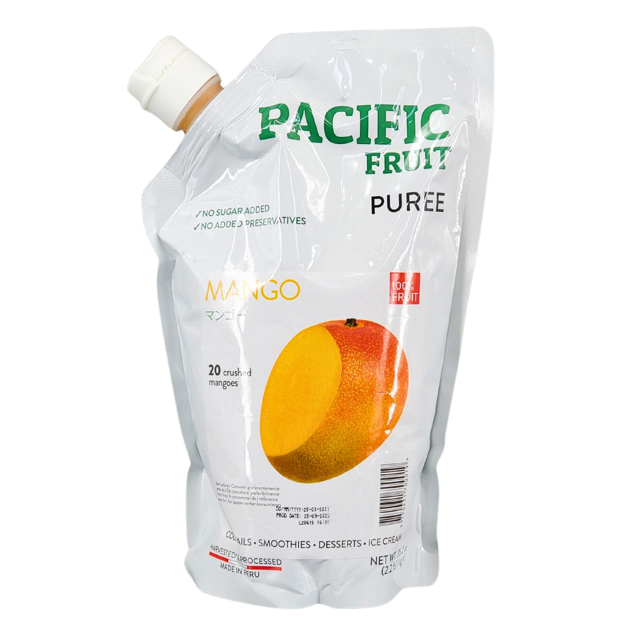 Pacific Fruit Peru - Mango 100 % Natural Aseptic Fruit Puree — Each (1 KG)