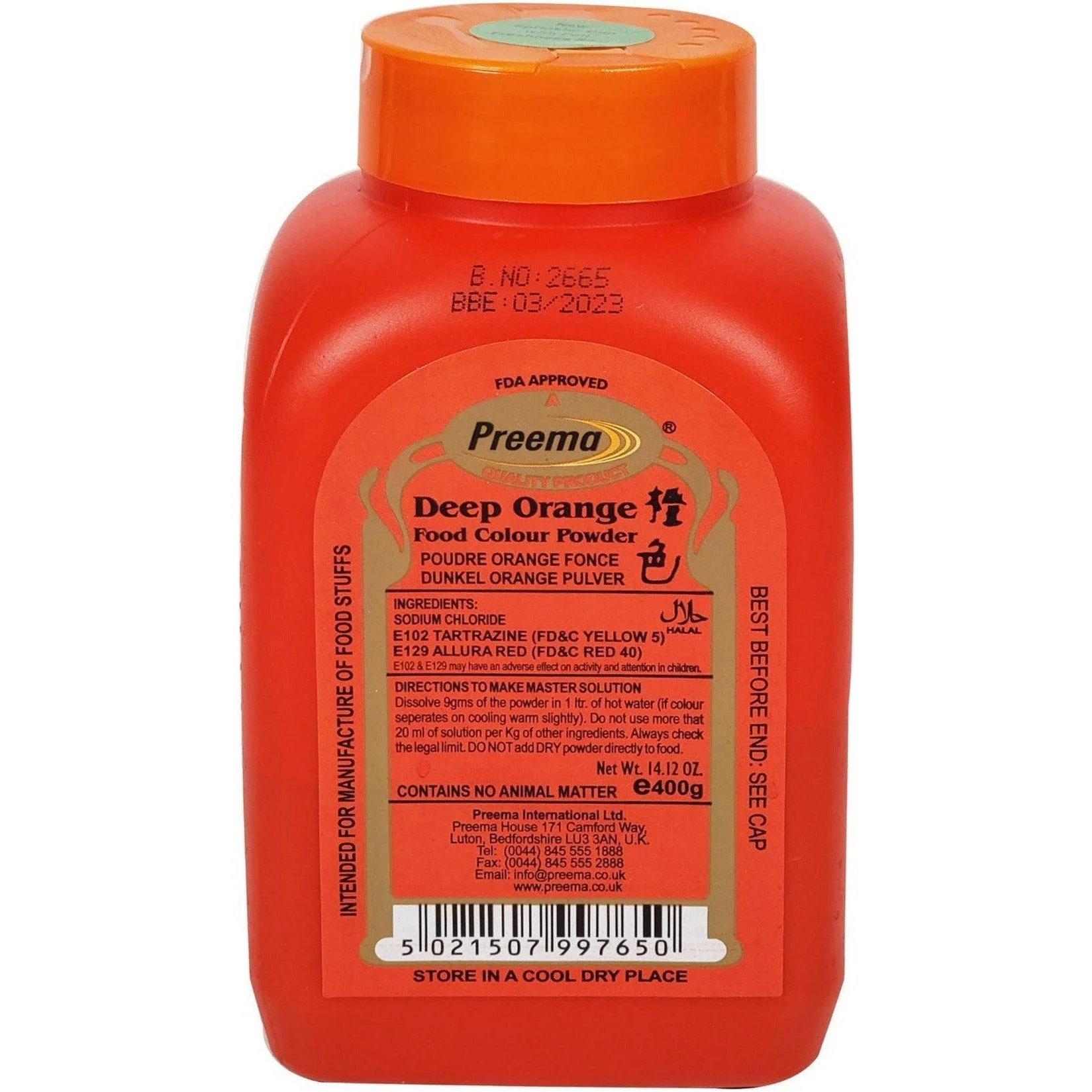 Preema - Food Colour - Deep Orange — Each (400 G)