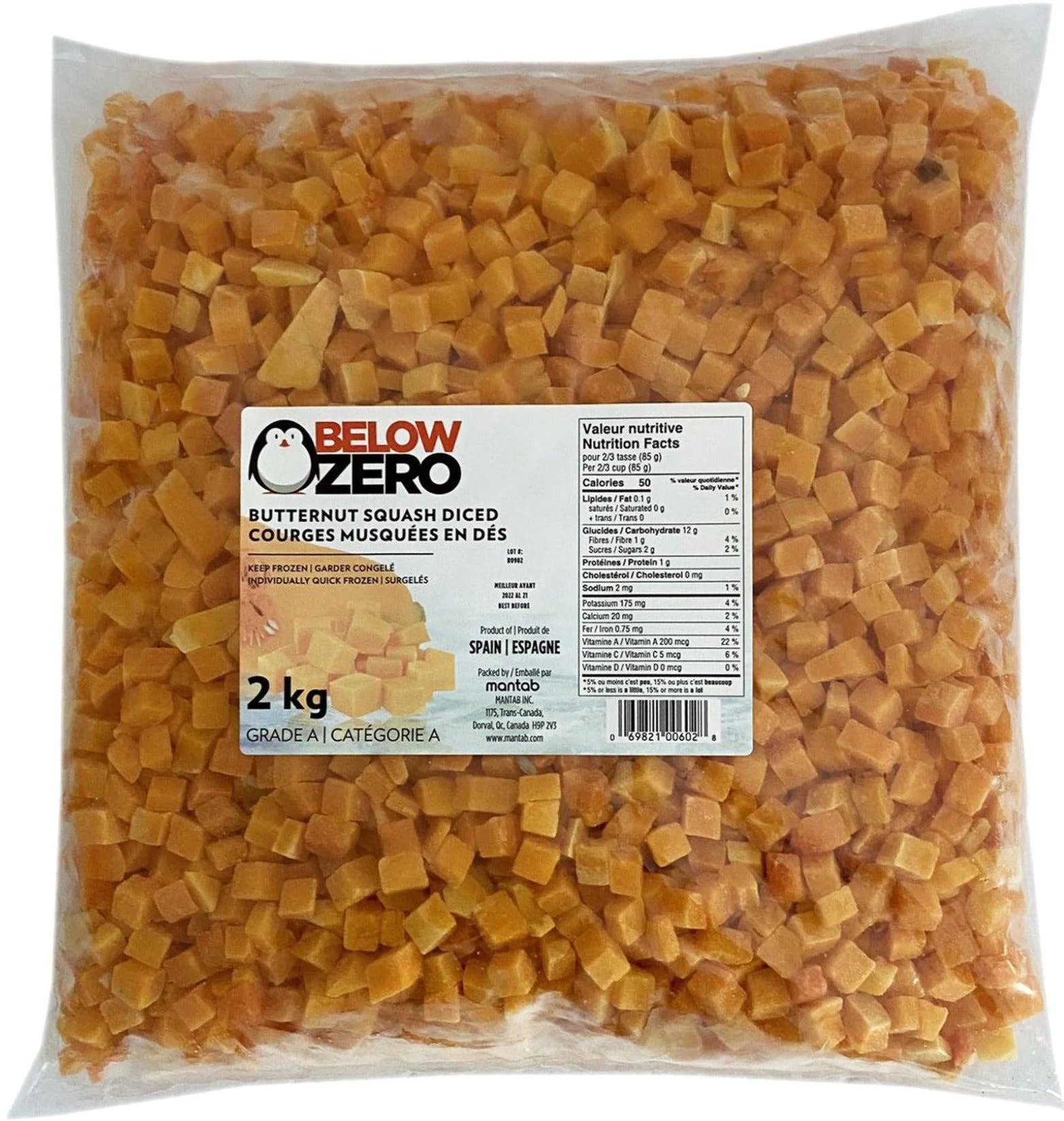 Below Zero - IQF Butternut Squash Diced - 6762 — Case (6 x 2 KG)