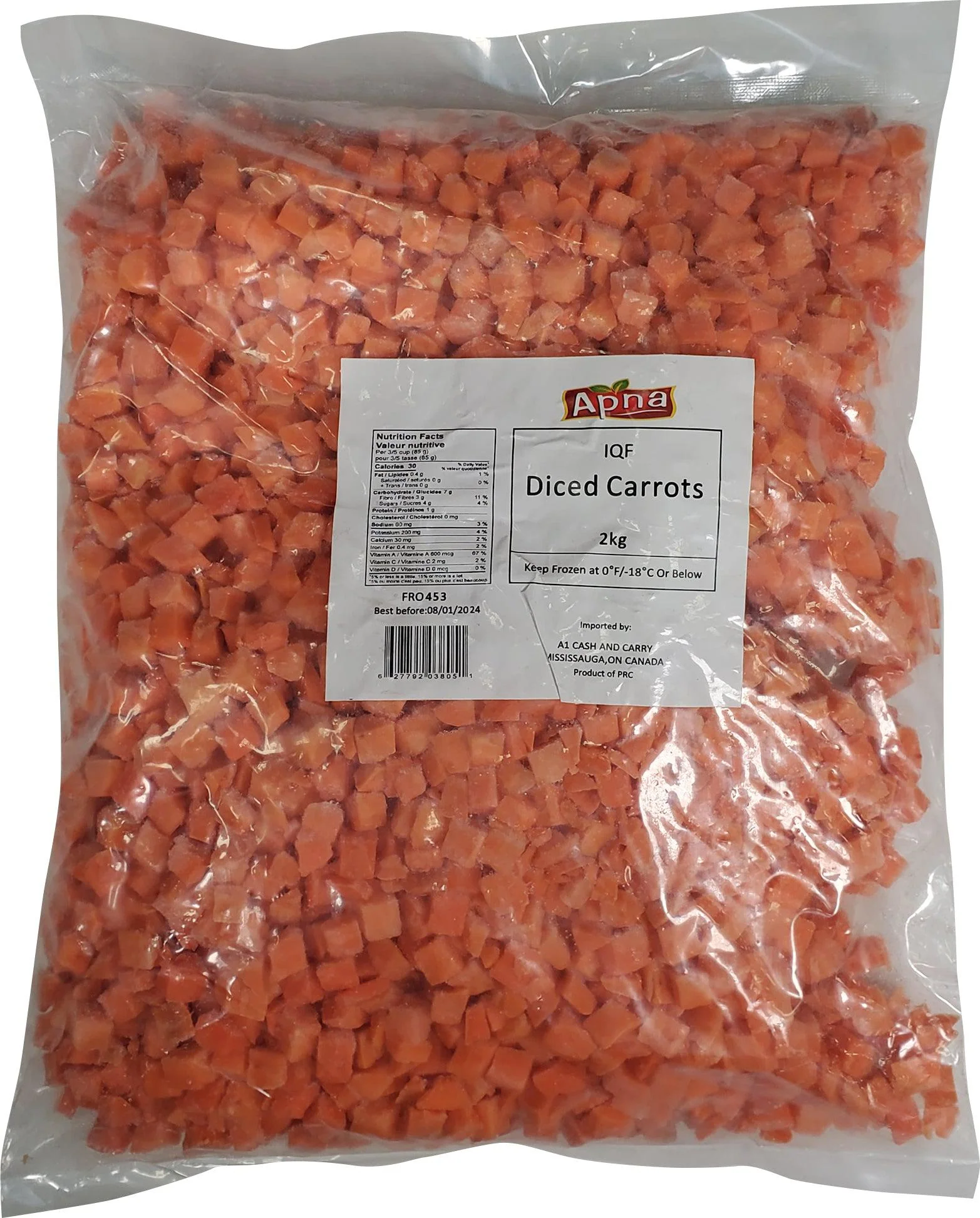 Apna - IQF Diced Carrots — Case (6 x 2 KG)