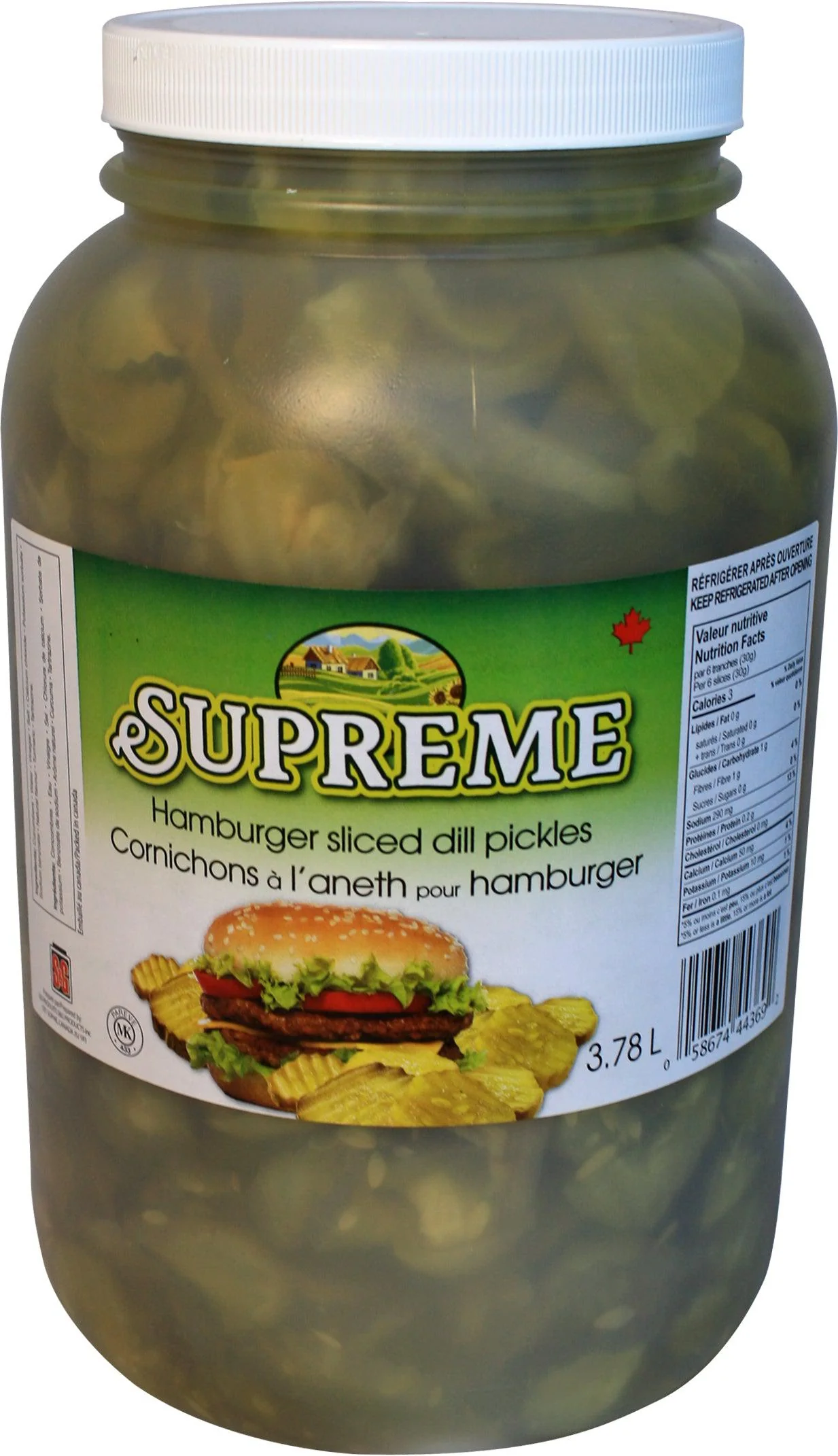 Supreme - Dill Pickles - Sliced - for Hamburger - Plastic Jar — Case (2 x 3.78 L)