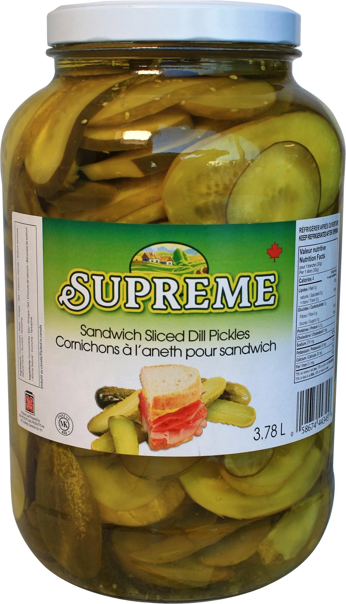 Supreme - Dill Pickles - Sliced - for Sandwich — Case (2 x 3.78 L)