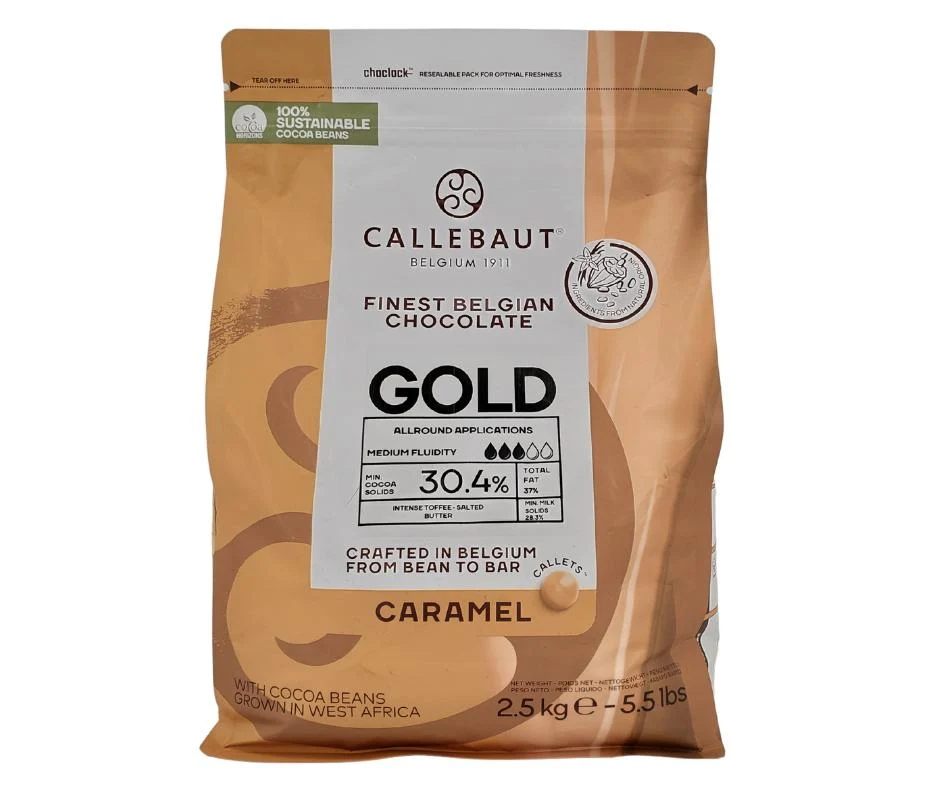 Callebaut - White Chocolate Callets - Gold - Caramel Taste — Case (4 x 2.5 KG)