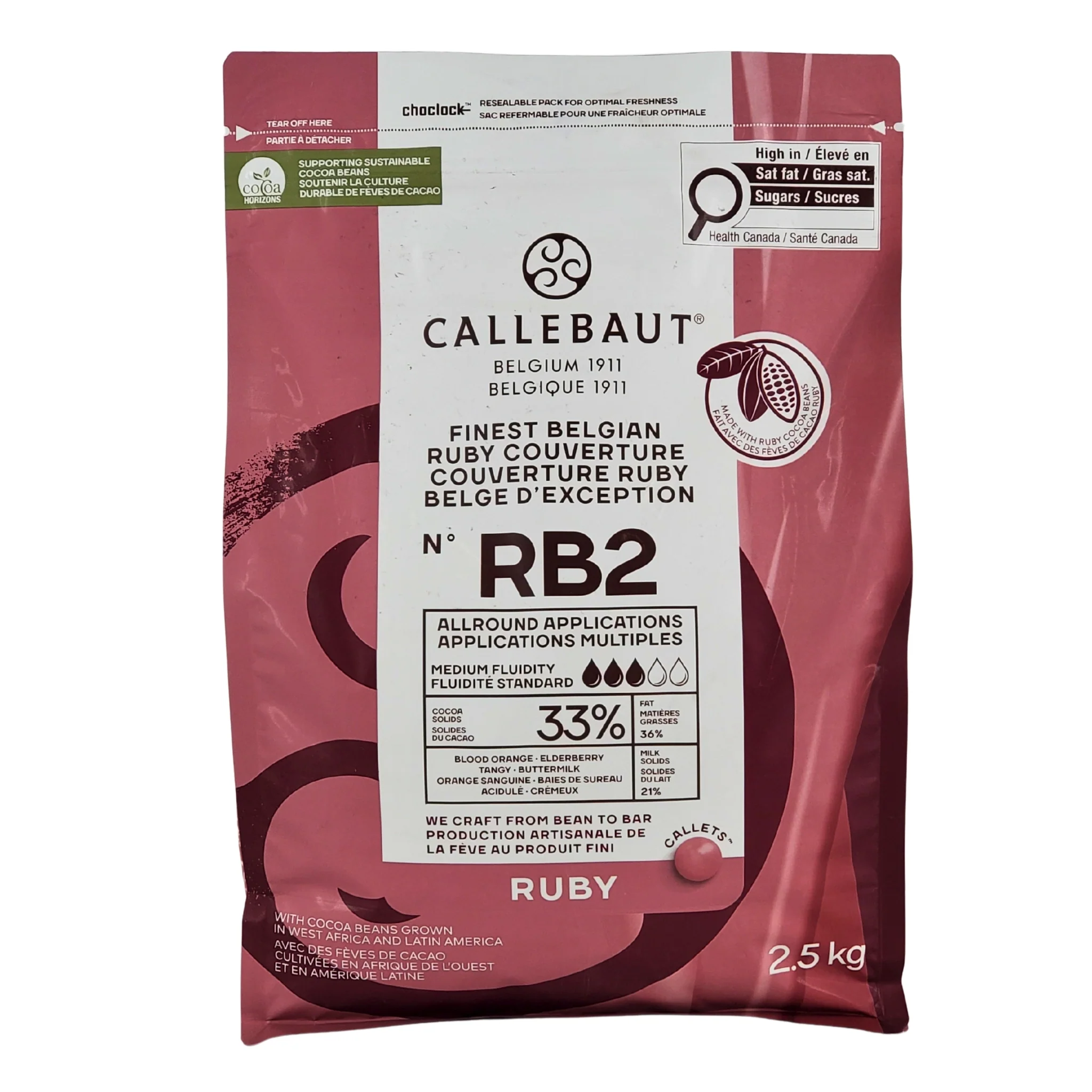 Callebaut Ruby Chocolate RB2 — Each (2.5 KG)