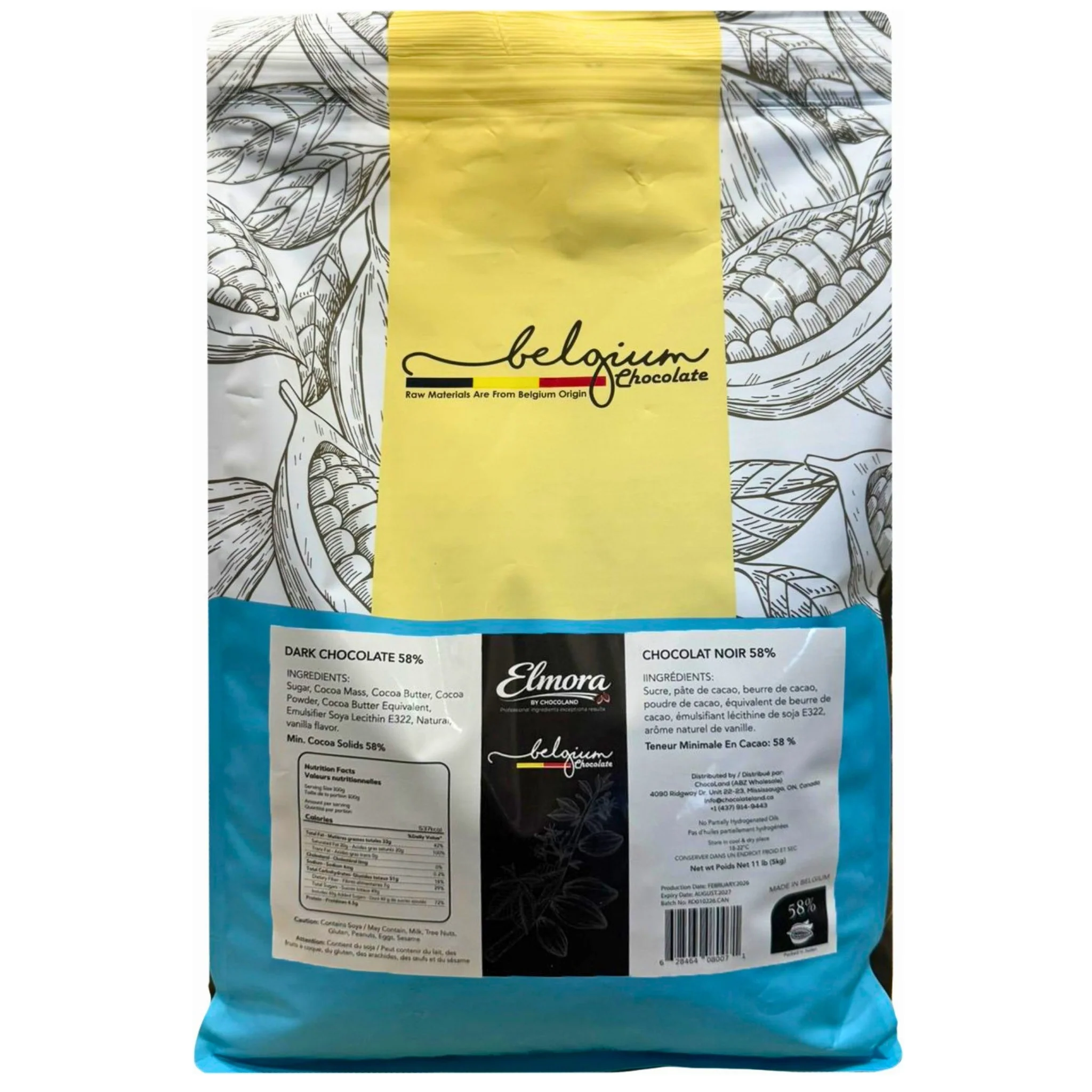 Elmora Belgium Dark Chocolate Callets 58% — Each (5 KG)