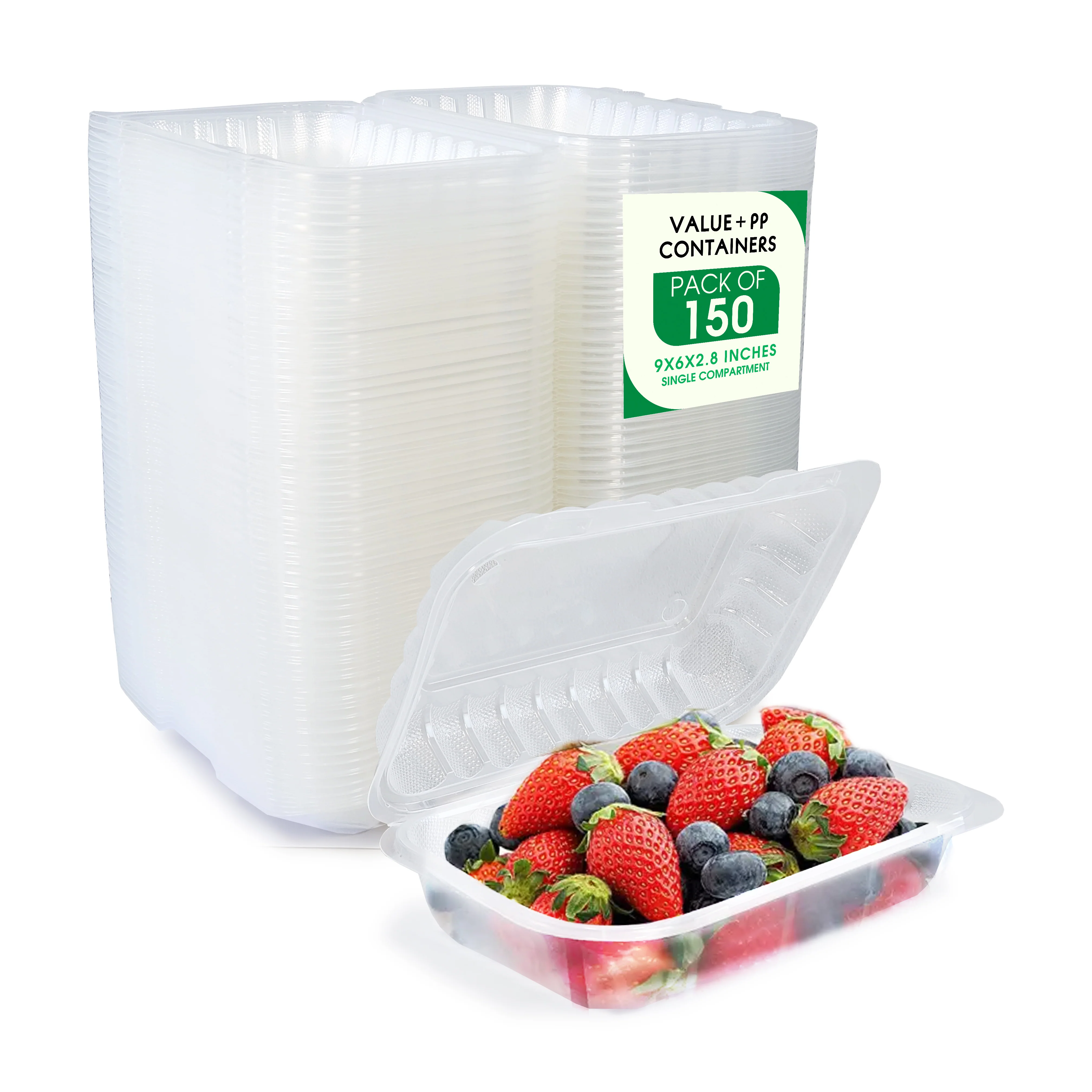 Value+ - PP961C-VH - PP Hinged Cont. - 9x6x2.8" - Clear